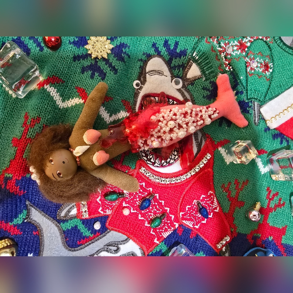 One of a Kind "Sharks Steal Christmas" Sweater Unisex Large